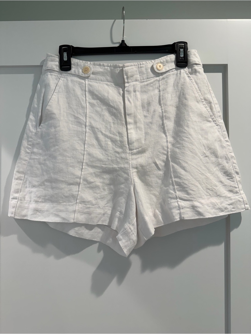 MADEWELL Clean Button-Tab shorts 100% Linen High Rise 6 Eyelet White NR095 $68 - Picture 5 of 10